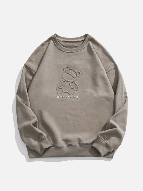 Lacezy - Simple Embossed Bear Sweatshirt- Streetwear Fashion - lacezy.com