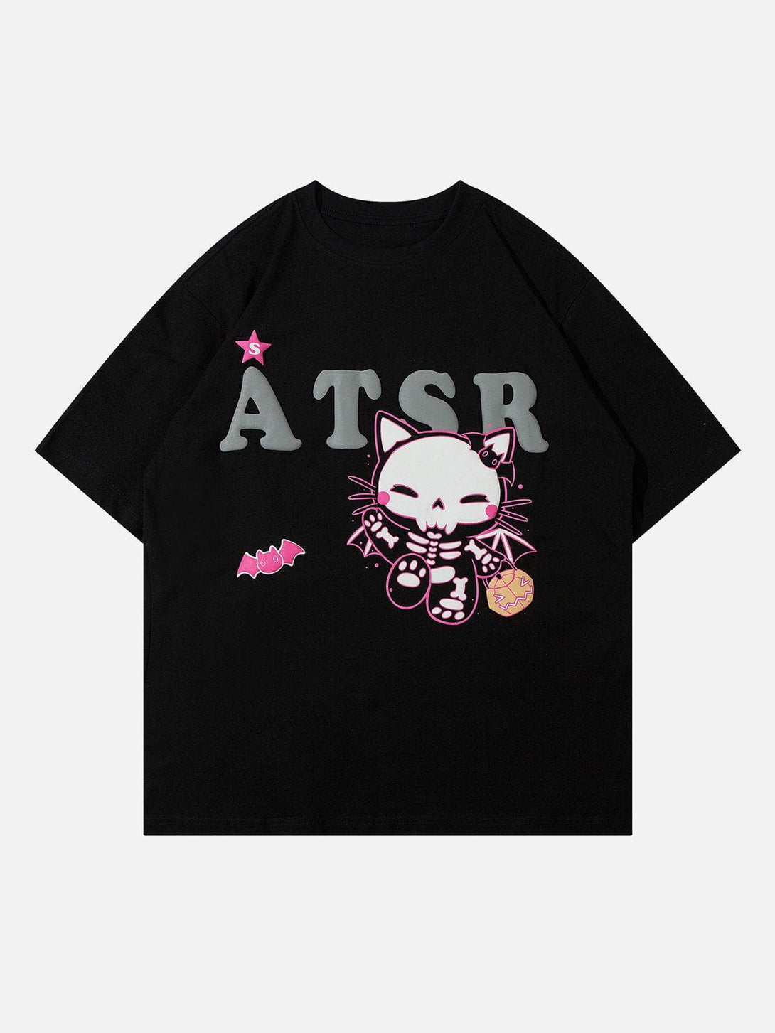 Lacezy - Skeleton Cat Print Tee- Streetwear Fashion - lacezy.com