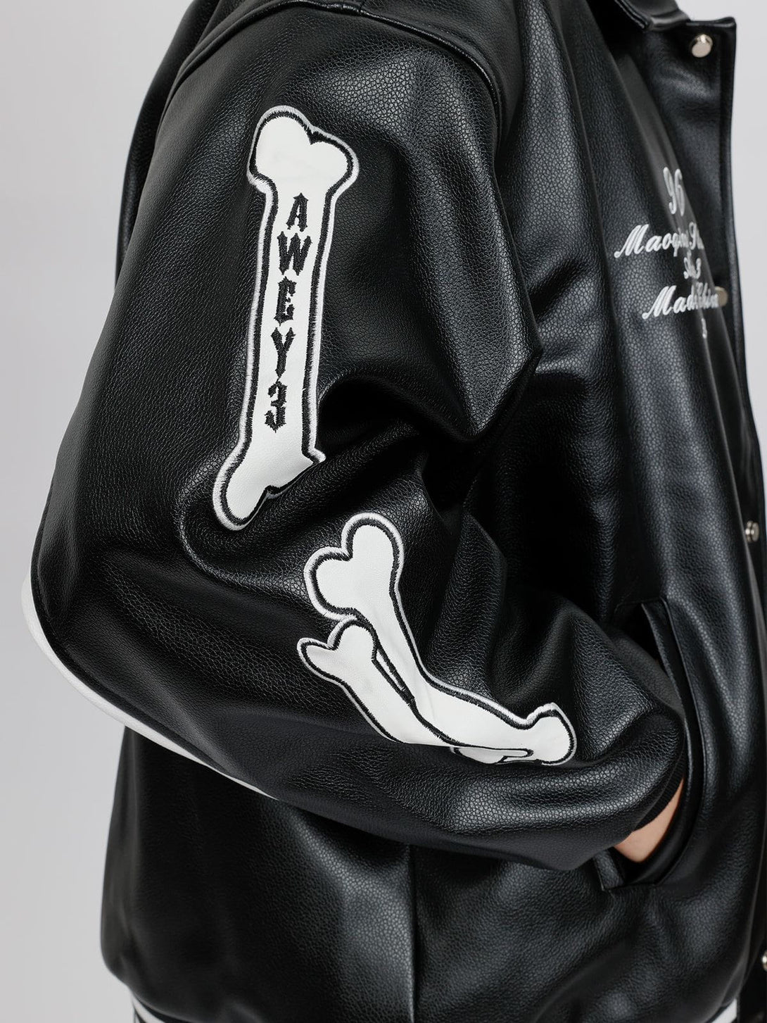 Lacezy - Skeleton Letters PU Jacket- Streetwear Fashion - lacezy.com