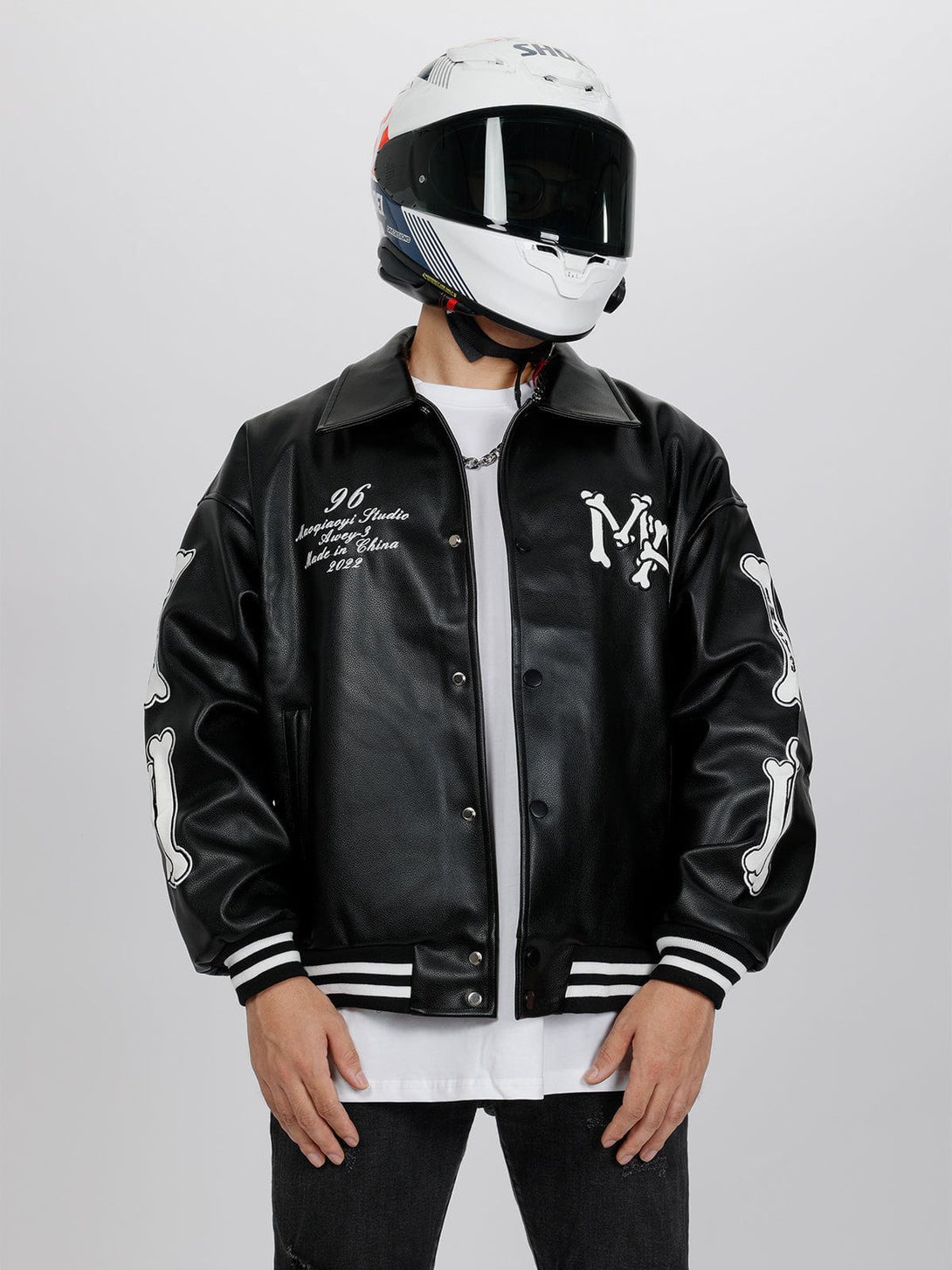 Lacezy - Skeleton Letters PU Jacket- Streetwear Fashion - lacezy.com