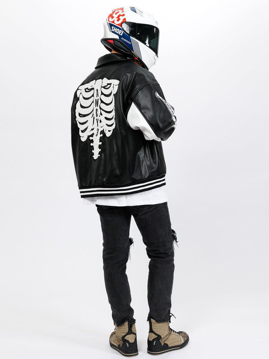 Lacezy - Skeleton Letters PU Jacket- Streetwear Fashion - lacezy.com