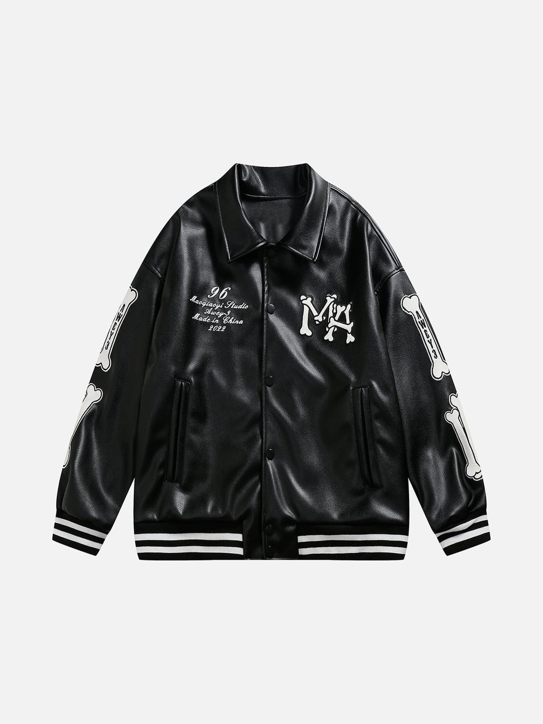 Lacezy - Skeleton Letters PU Jacket- Streetwear Fashion - lacezy.com