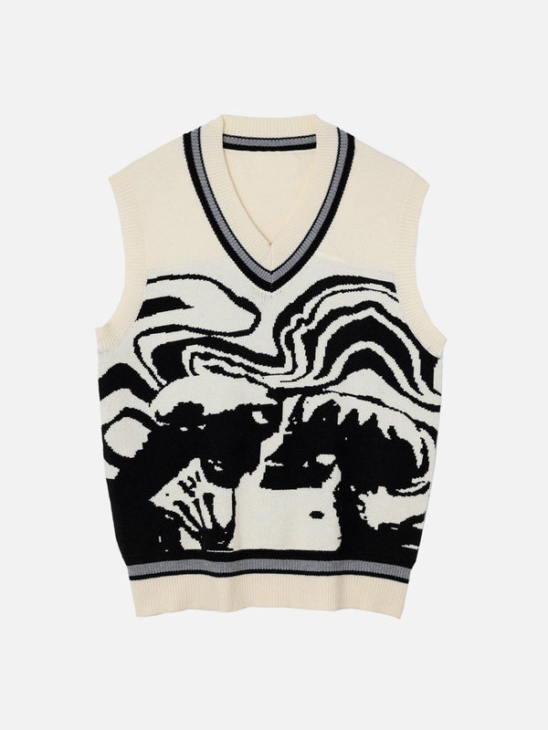 Lacezy - Skeleton Portrait Graphic Sweater Vest- Streetwear Fashion - lacezy.com