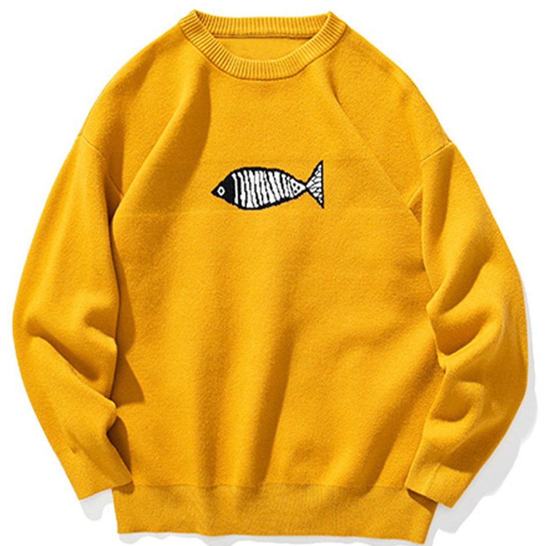 Lacezy - Small Fish Embroidery Knit Sweater- Streetwear Fashion - lacezy.com