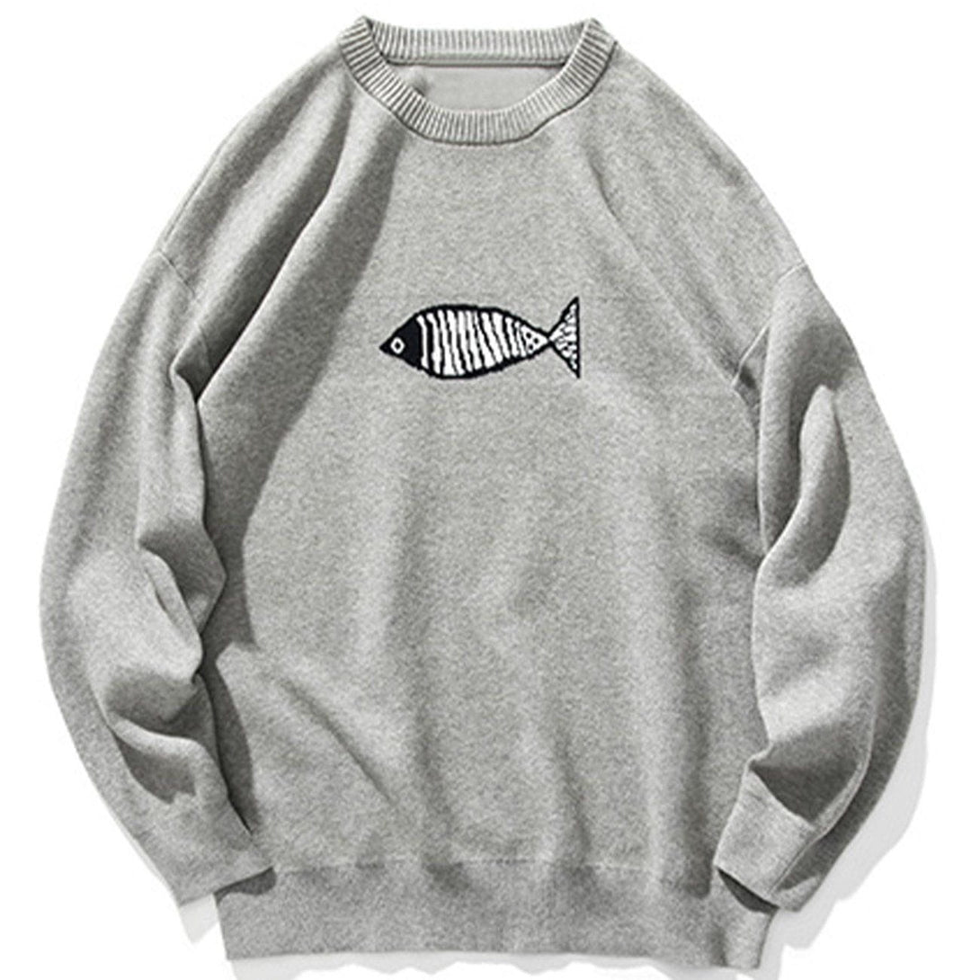 Lacezy - Small Fish Embroidery Knit Sweater- Streetwear Fashion - lacezy.com