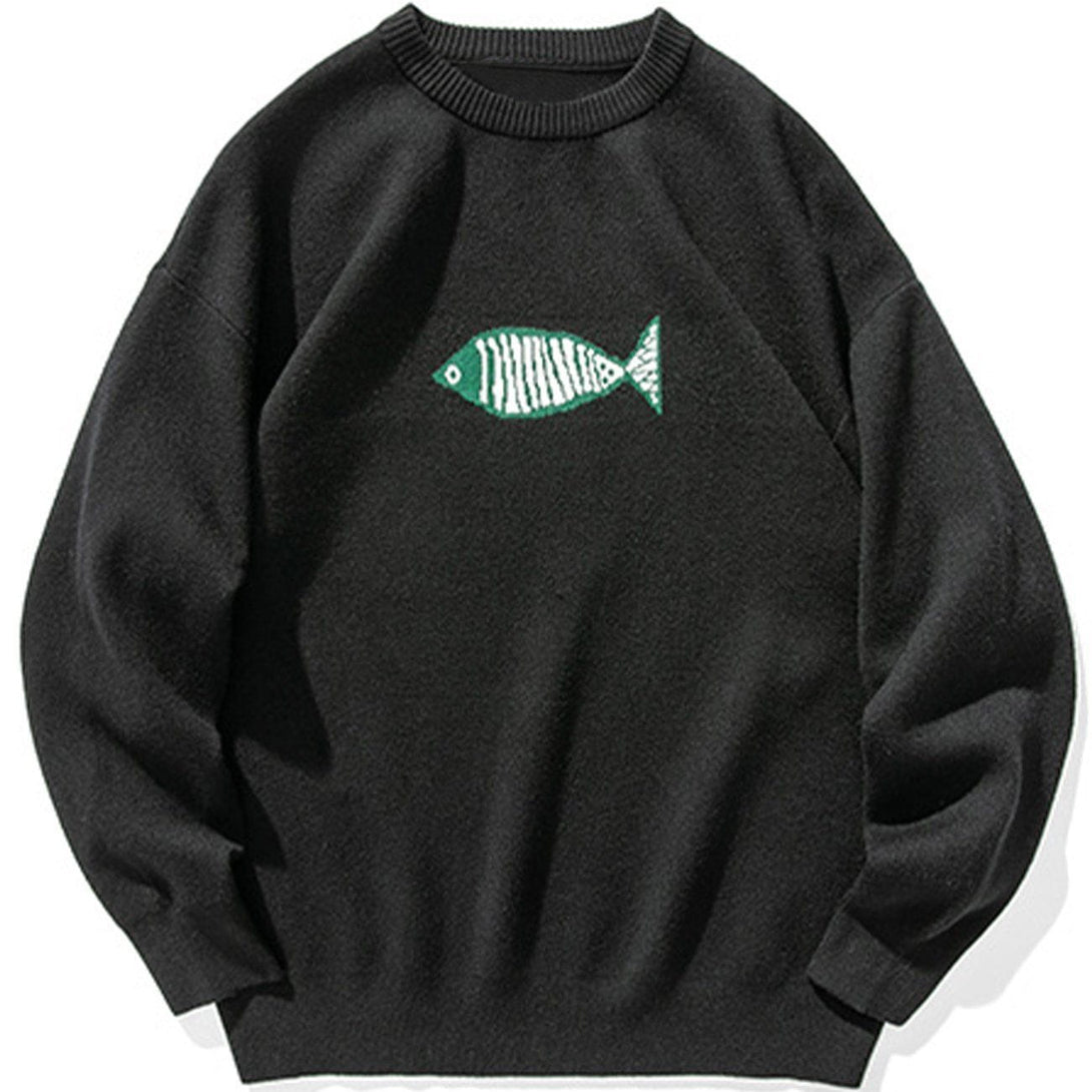 Lacezy - Small Fish Embroidery Knit Sweater- Streetwear Fashion - lacezy.com