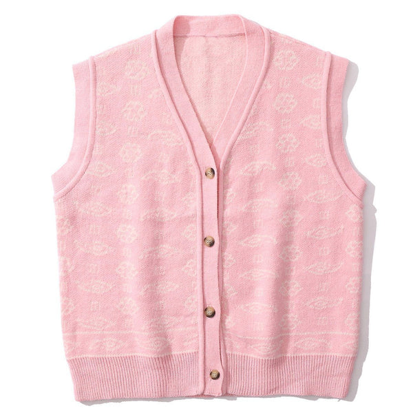 Lacezy - Small Flower Pattern Knit Sweater Vest- Streetwear Fashion - lacezy.com