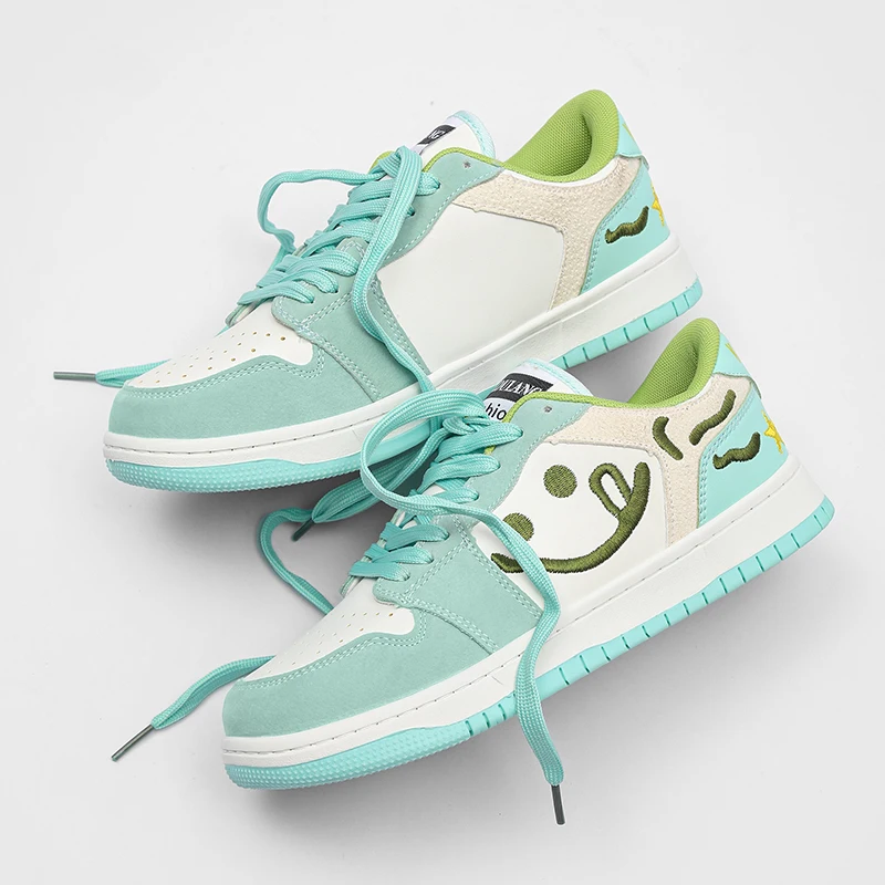 Lacezy - Smile Embroidery Sneakers Green Shoes- Streetwear Fashion - lacezy.com