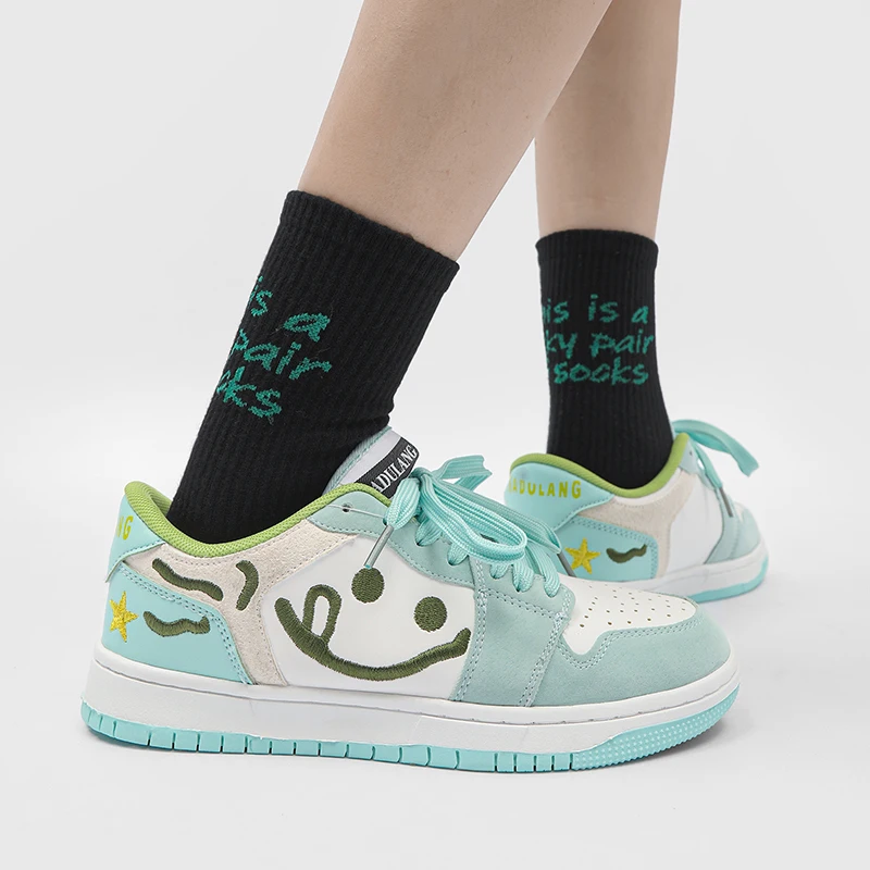 Lacezy - Smile Embroidery Sneakers Green Shoes- Streetwear Fashion - lacezy.com