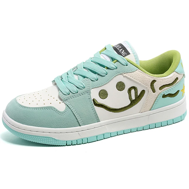 Lacezy - Smile Embroidery Sneakers Green Shoes- Streetwear Fashion - lacezy.com