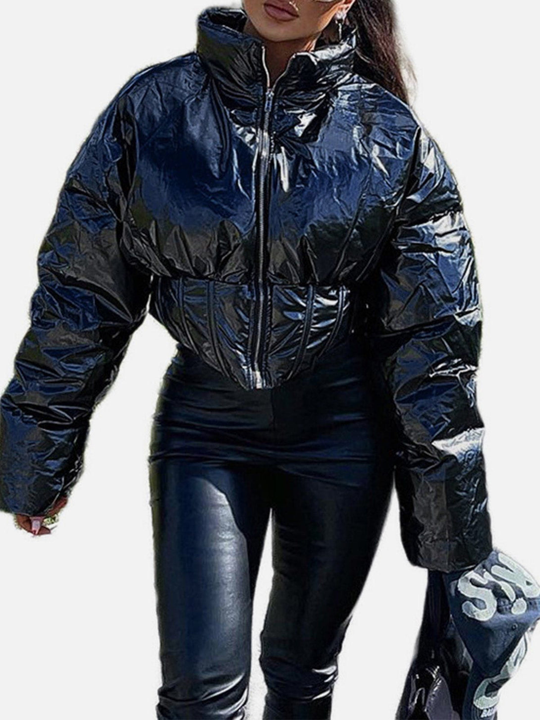 Lacezy - Solid Color Gloss Water Resistant Short Winter Coat- Streetwear Fashion - lacezy.com