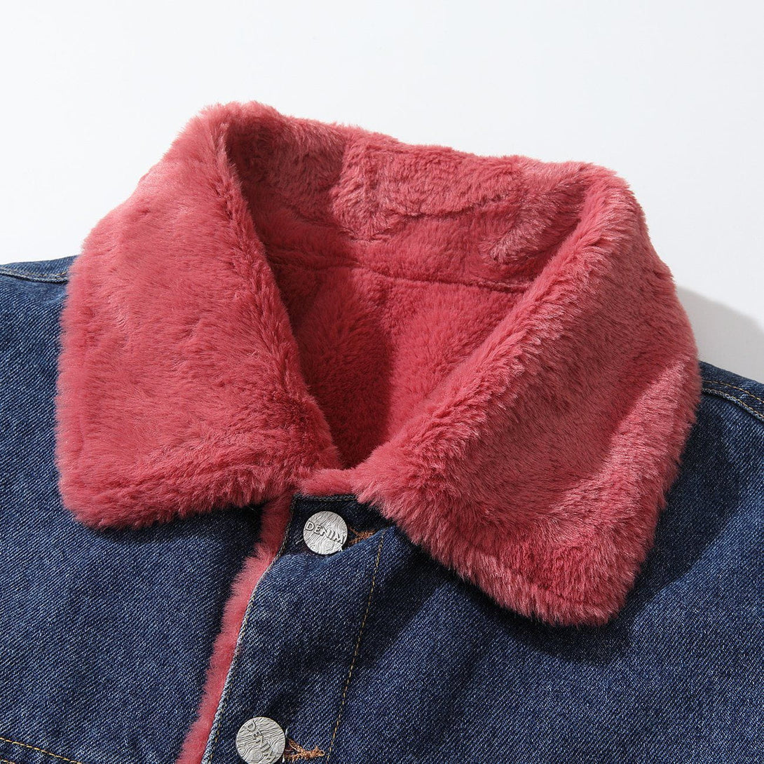 Lacezy - Solid Color Polo Collar Velvet Denim Winter Coat- Streetwear Fashion - lacezy.com