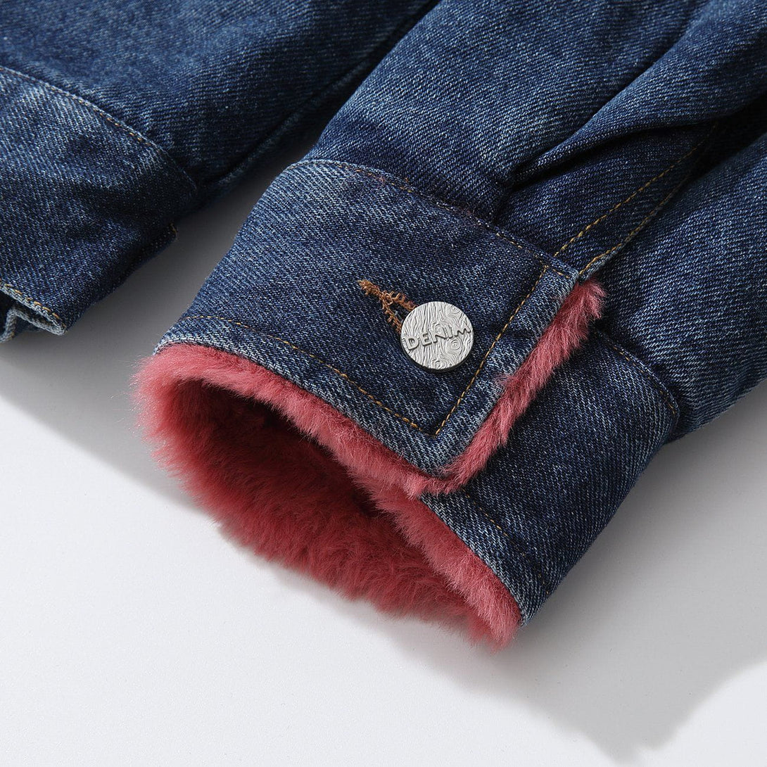 Lacezy - Solid Color Polo Collar Velvet Denim Winter Coat- Streetwear Fashion - lacezy.com