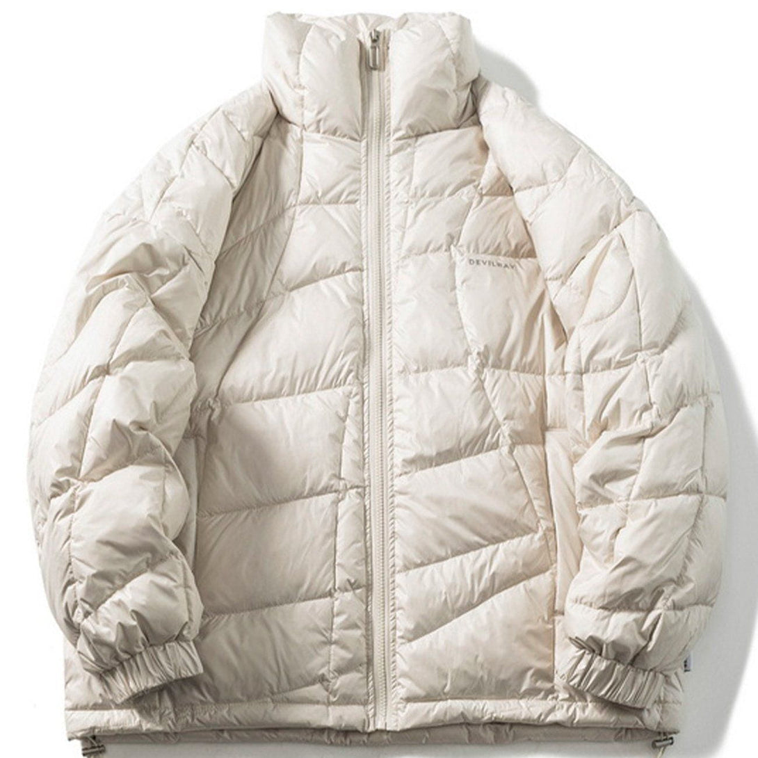 Lacezy - Solid Color Texture Puffer Jacket- Streetwear Fashion - lacezy.com