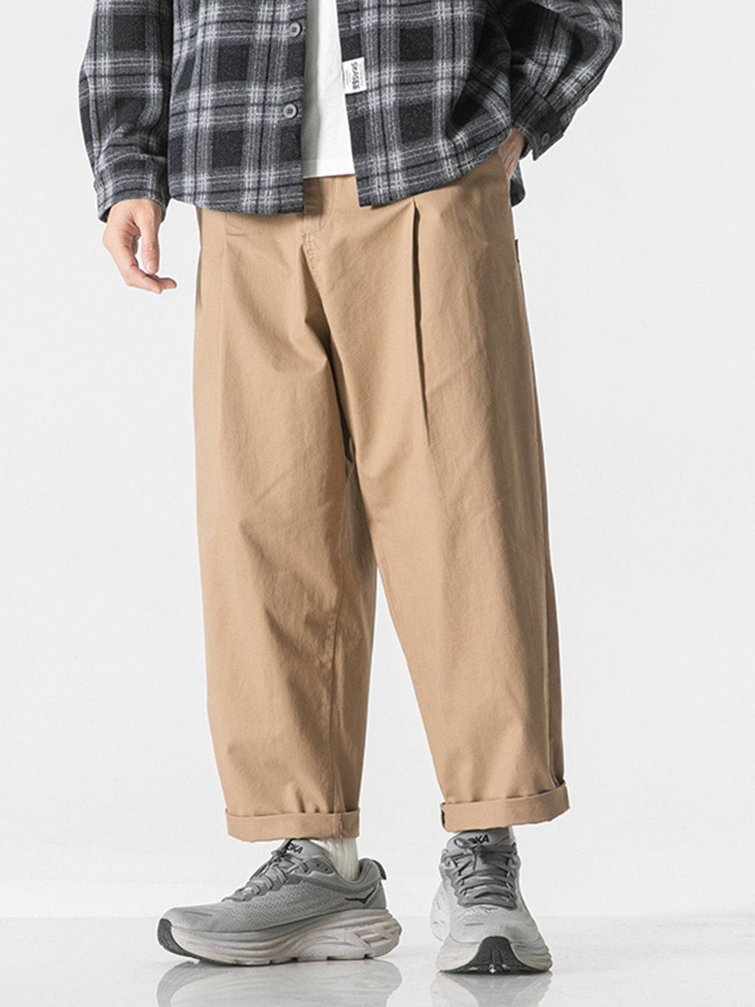 Lacezy - Solid Color Twill Cargo Pants- Streetwear Fashion - lacezy.com