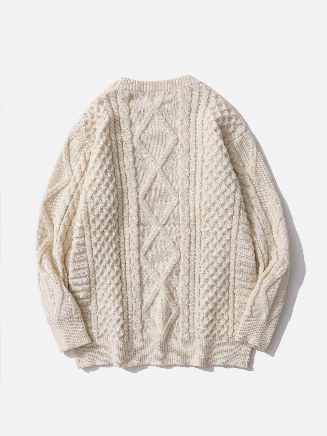 Lacezy - Solid Color Woven Pattern Knit Sweater- Streetwear Fashion - lacezy.com