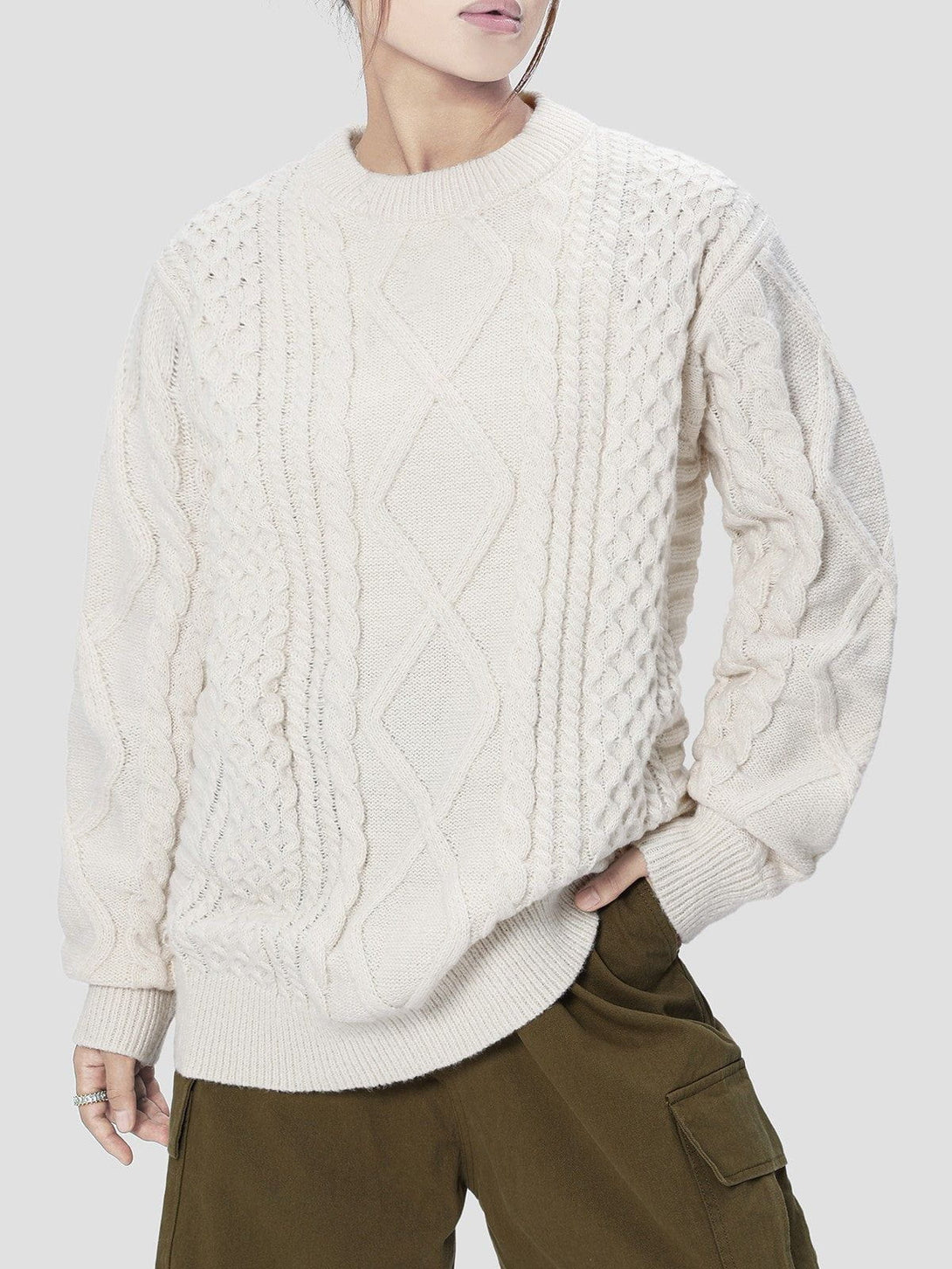 Lacezy - Solid Color Woven Pattern Knit Sweater- Streetwear Fashion - lacezy.com