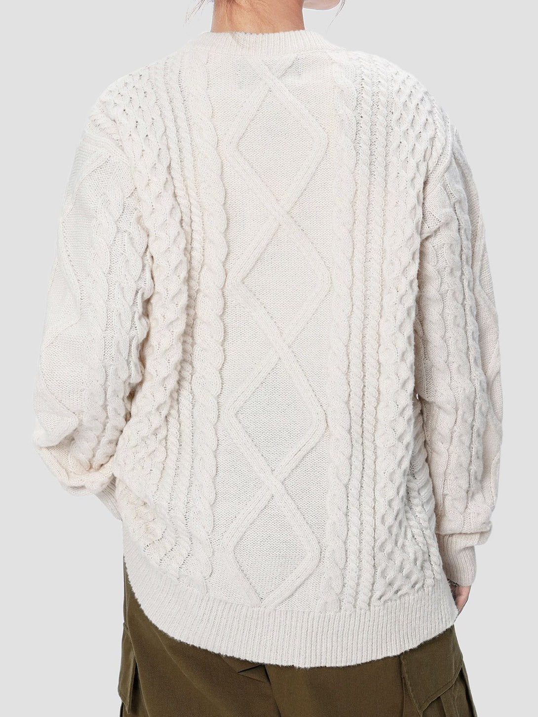 Lacezy - Solid Color Woven Pattern Knit Sweater- Streetwear Fashion - lacezy.com