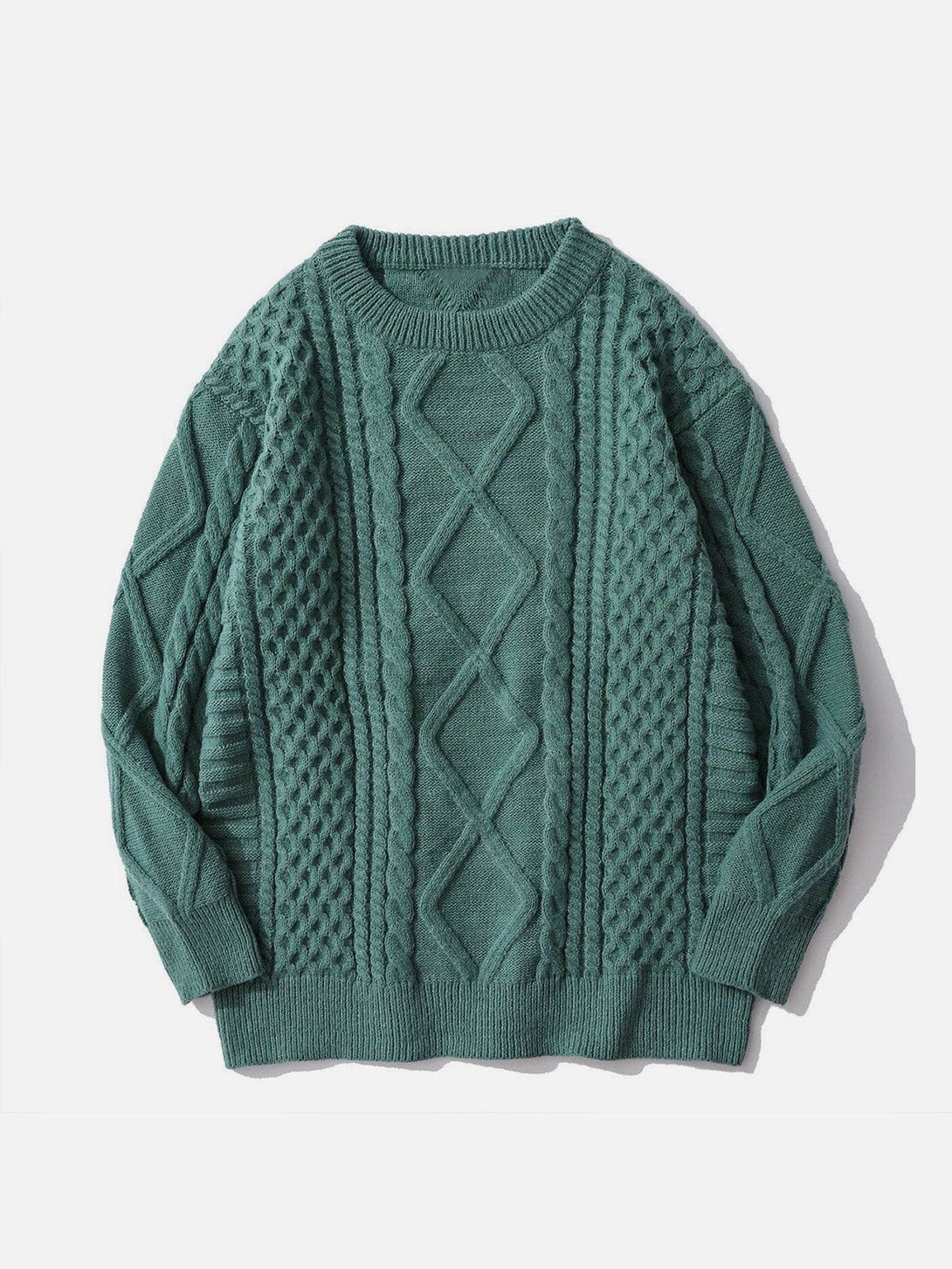 Lacezy - Solid Color Woven Pattern Knit Sweater- Streetwear Fashion - lacezy.com