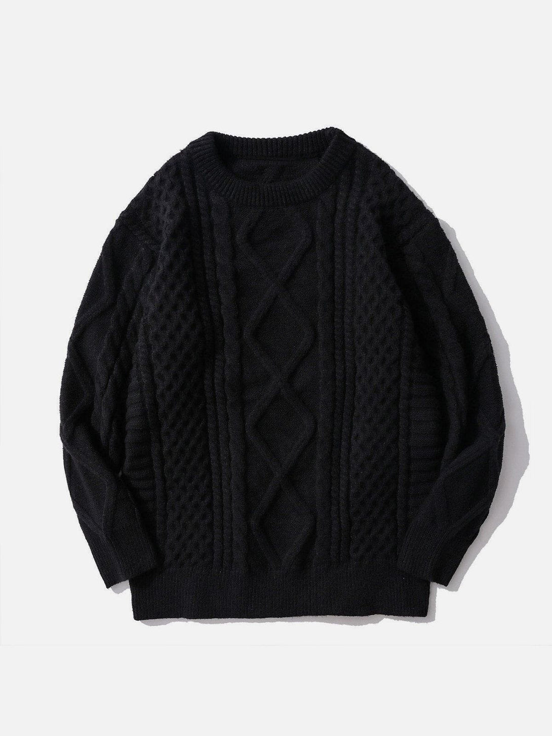 Lacezy - Solid Color Woven Pattern Knit Sweater- Streetwear Fashion - lacezy.com