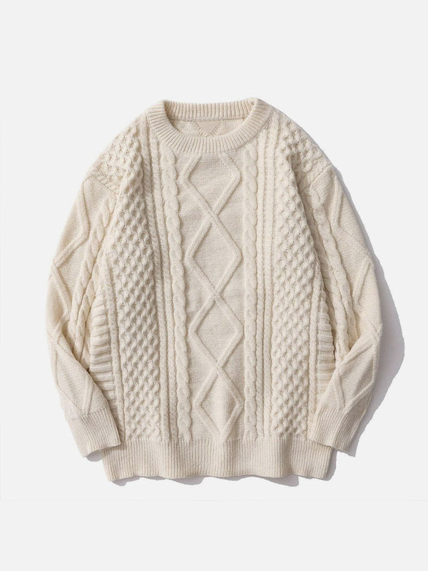 Lacezy - Solid Color Woven Pattern Knit Sweater- Streetwear Fashion - lacezy.com