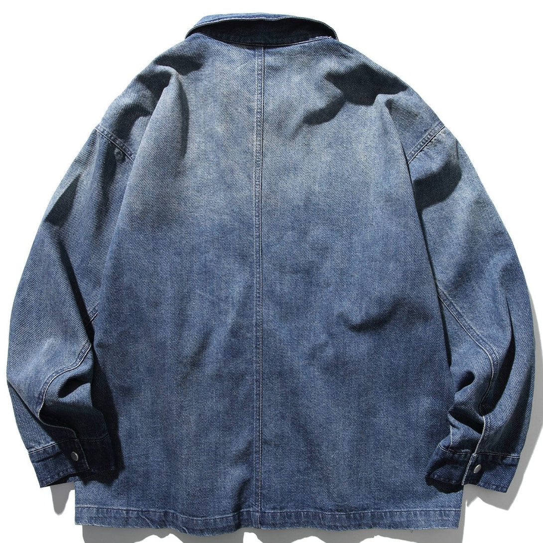 Lacezy - Solid Denim Jacket- Streetwear Fashion - lacezy.com