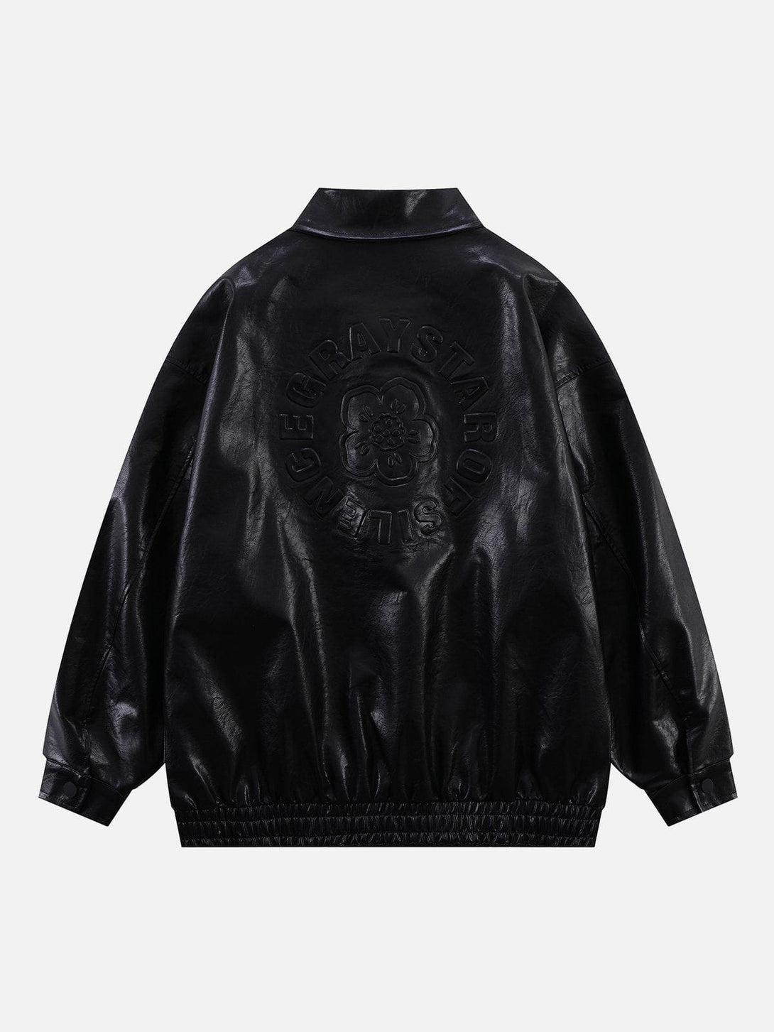 Lacezy - Solid Embossed Print Leather Jacket- Streetwear Fashion - lacezy.com