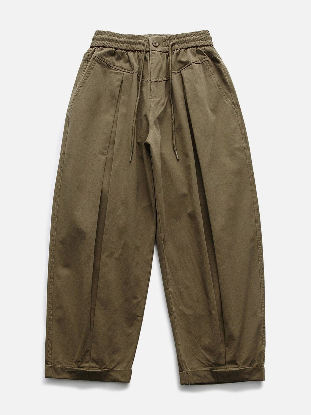 Lacezy - Solid Fold Drawstring Cargo Pants- Streetwear Fashion - lacezy.com