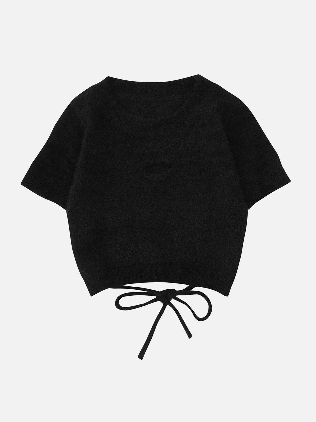 Lacezy - Solid Hole Short Sleeve Sweater- Streetwear Fashion - lacezy.com