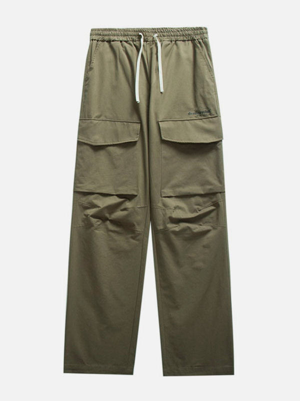 Lacezy - Solid Large Pocket Casual Cargo Pants- Streetwear Fashion - lacezy.com