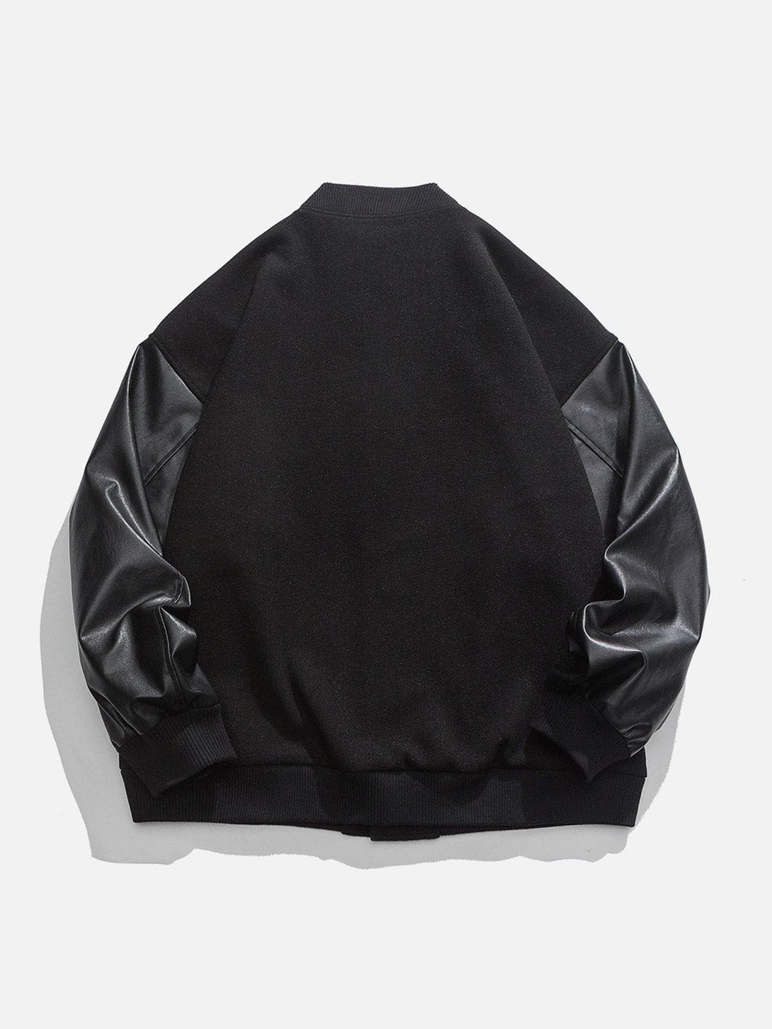 Lacezy - Solid Leather Sleeves Varsity Jacket- Streetwear Fashion - lacezy.com