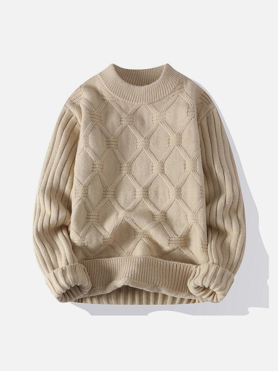 Lacezy - Solid Net Jacquard Sweater- Streetwear Fashion - lacezy.com