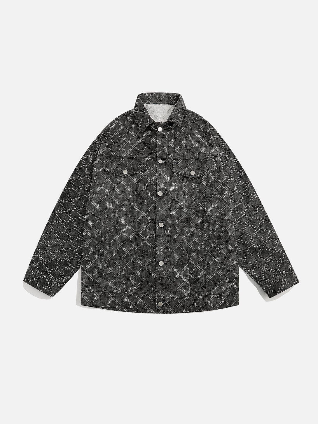 Lacezy - Solid Plaid Denim Jacket- Streetwear Fashion - lacezy.com