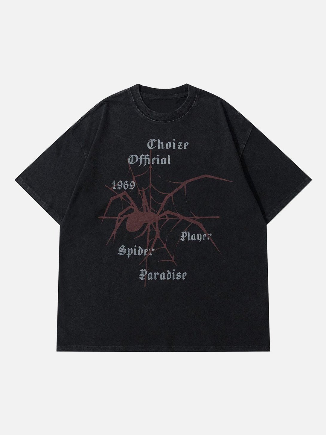 Lacezy - Spider Print Washed Tee- Streetwear Fashion - lacezy.com