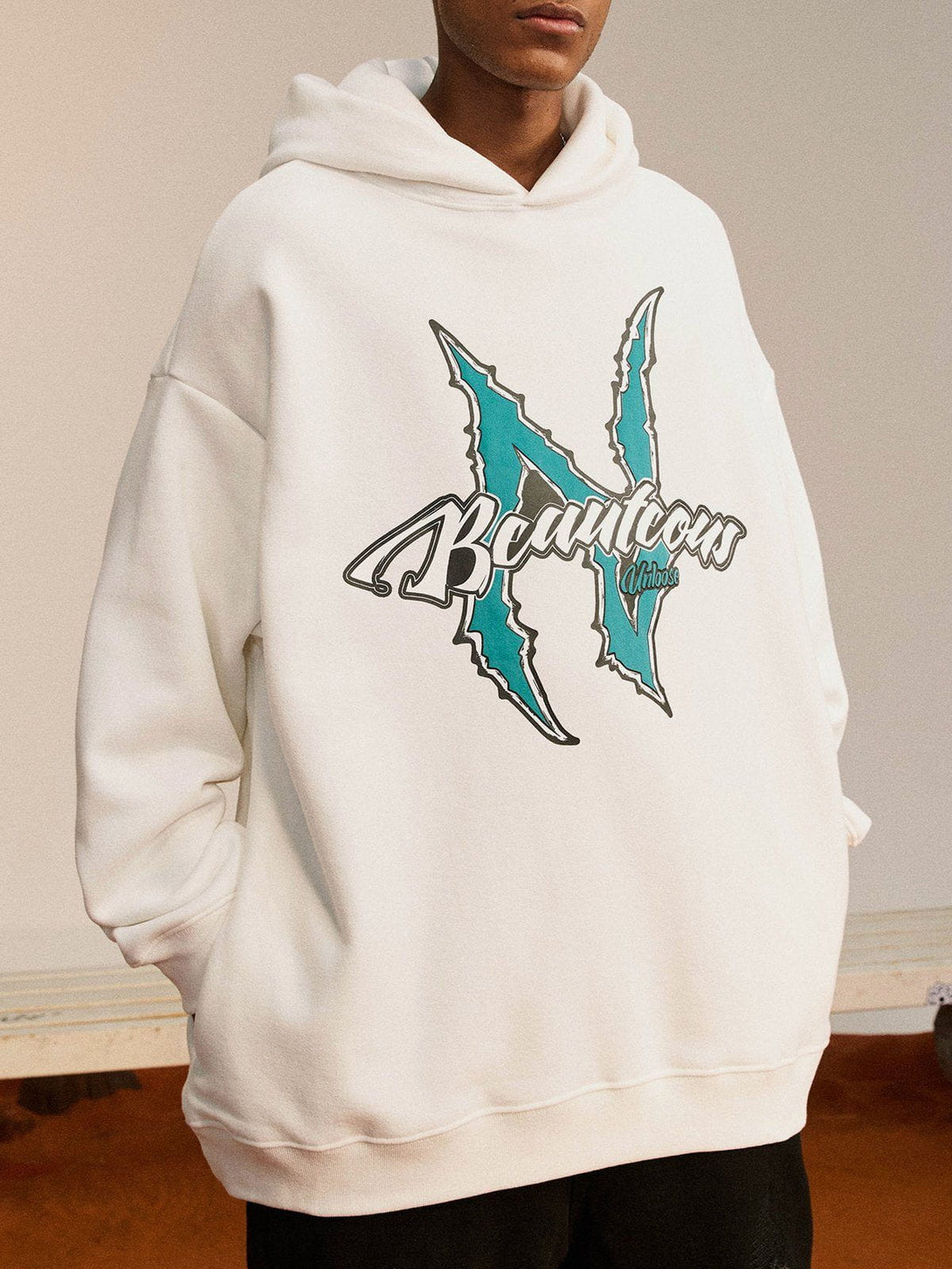 Lacezy - Spiked Shell Letter Foam Print Hoodie- Streetwear Fashion - lacezy.com