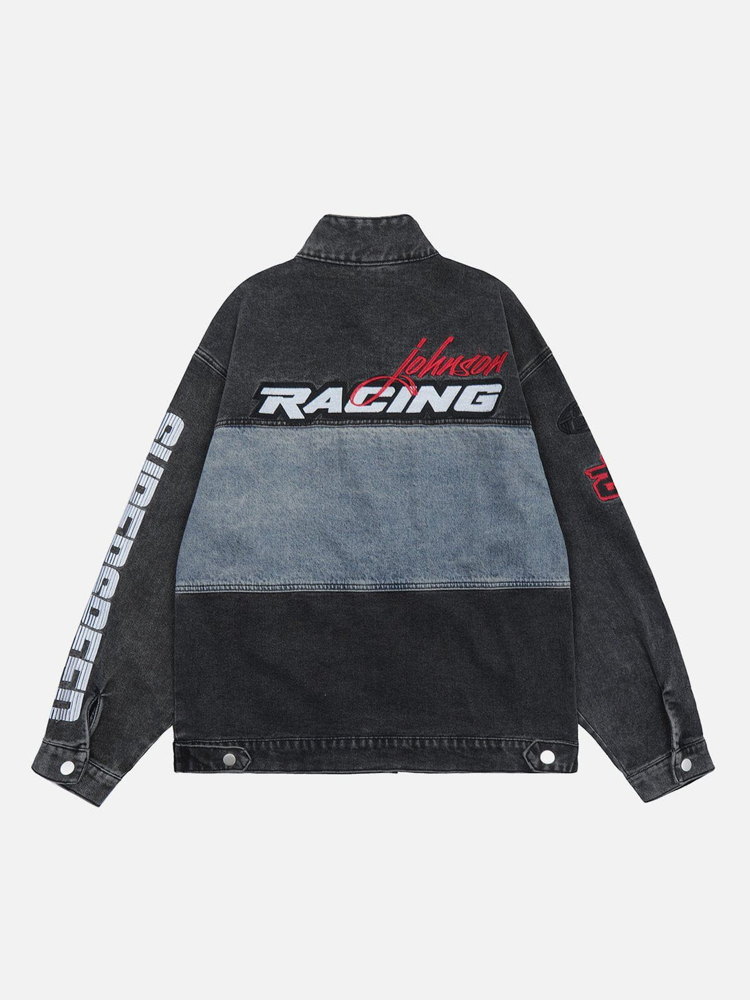 Lacezy - Splicing Racing Denim Jacket- Streetwear Fashion - lacezy.com