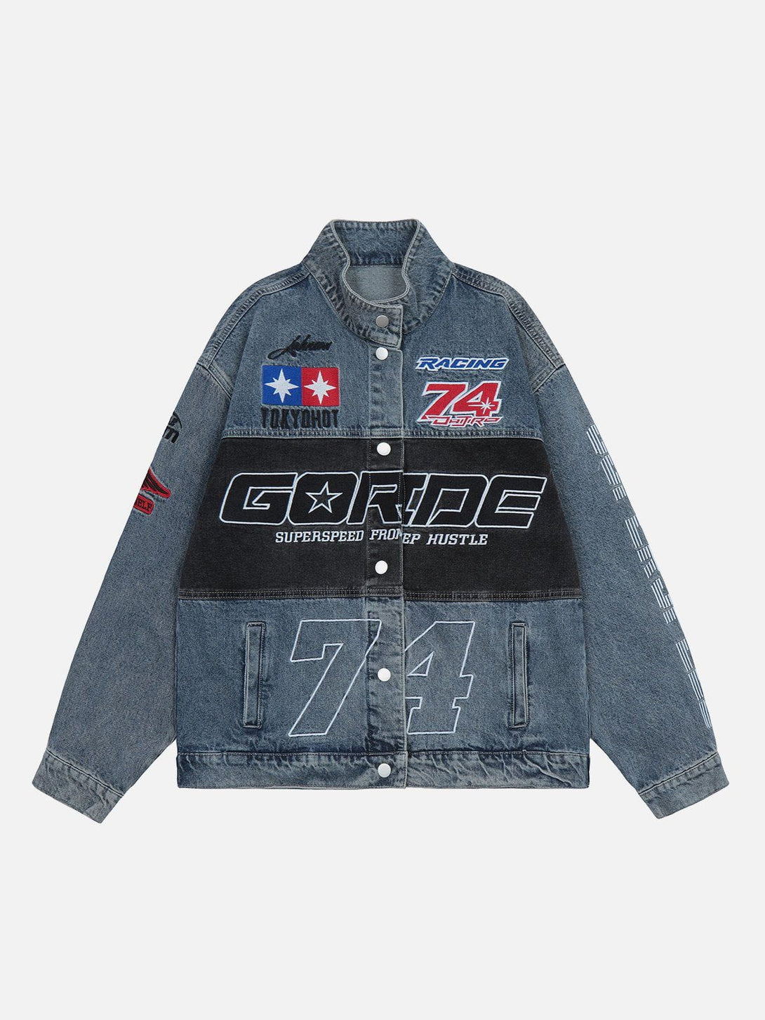 Lacezy - Splicing Racing Denim Jacket- Streetwear Fashion - lacezy.com