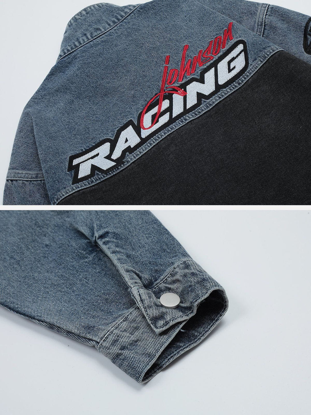 Lacezy - Splicing Racing Denim Jacket- Streetwear Fashion - lacezy.com