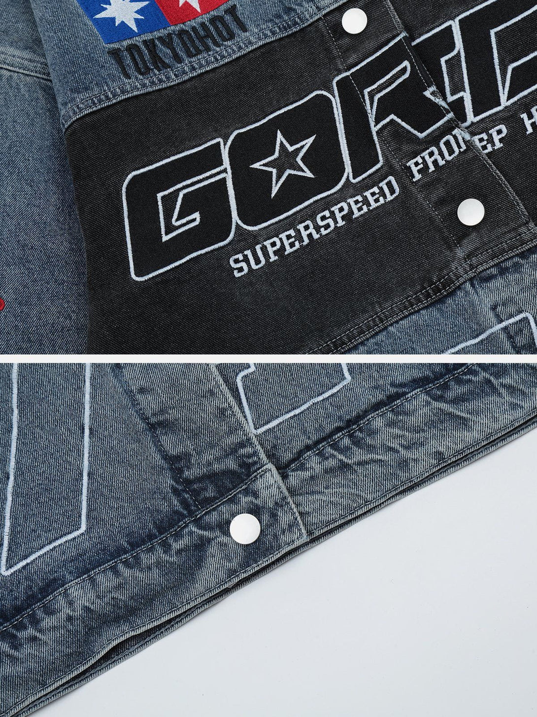 Lacezy - Splicing Racing Denim Jacket- Streetwear Fashion - lacezy.com