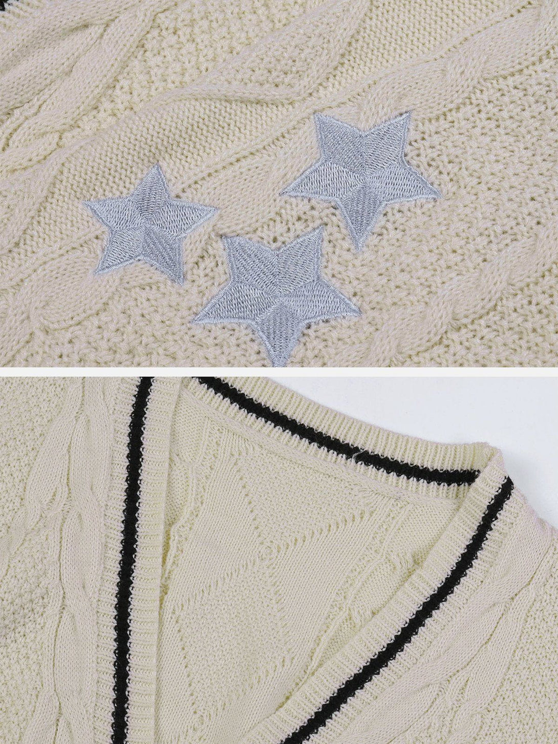 Lacezy - Star Embroidered Cardigan- Streetwear Fashion - lacezy.com