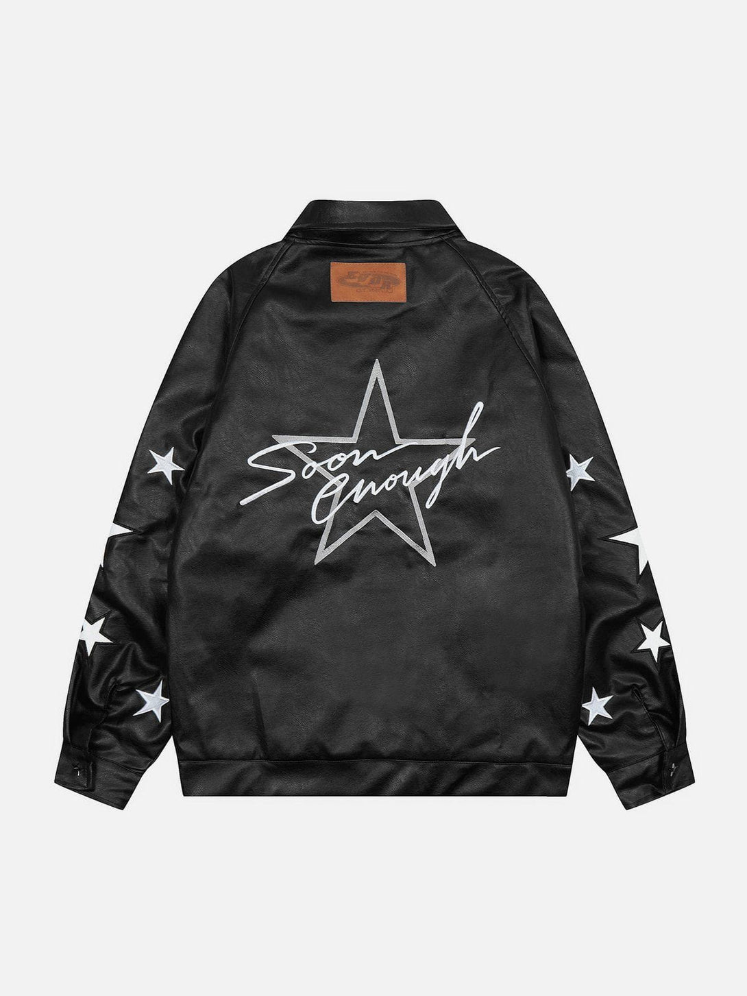 Lacezy - Star Embroidery Leather Jacket- Streetwear Fashion - lacezy.com