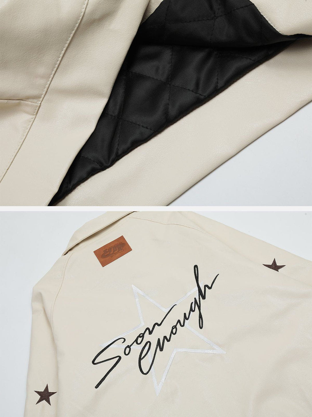 Lacezy - Star Embroidery Leather Jacket- Streetwear Fashion - lacezy.com