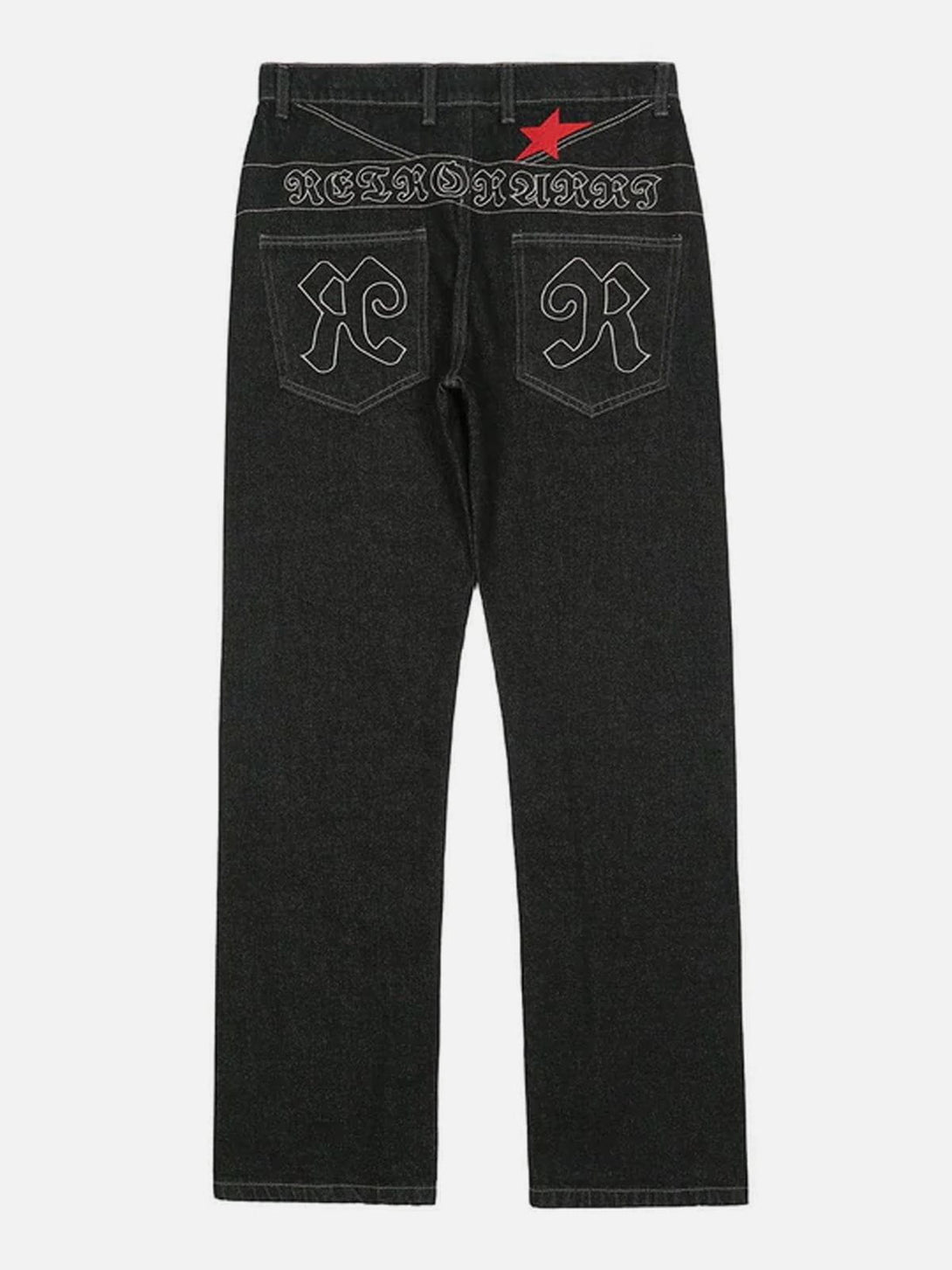 Lacezy - Star Embroidery Letters Jeans- Streetwear Fashion - lacezy.com