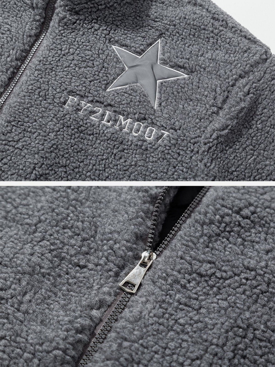 Lacezy - Star Embroidery Sherpa Coat- Streetwear Fashion - lacezy.com