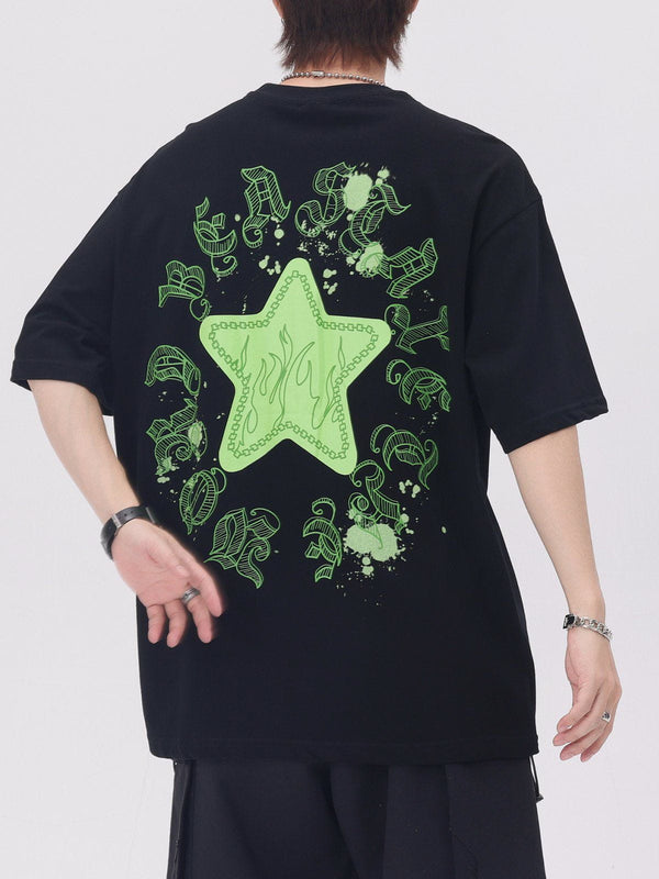 Lacezy - Star Flame Print Tee- Streetwear Fashion - lacezy.com