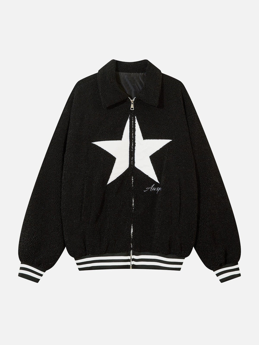 Lacezy - Star Patch Sherpa Jacket- Streetwear Fashion - lacezy.com