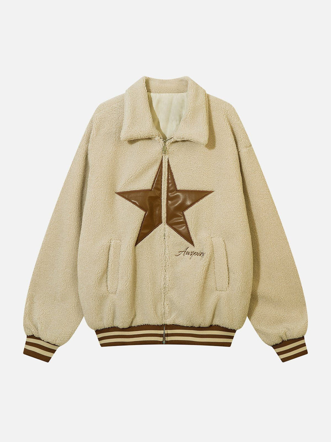 Lacezy - Star Patch Sherpa Jacket- Streetwear Fashion - lacezy.com