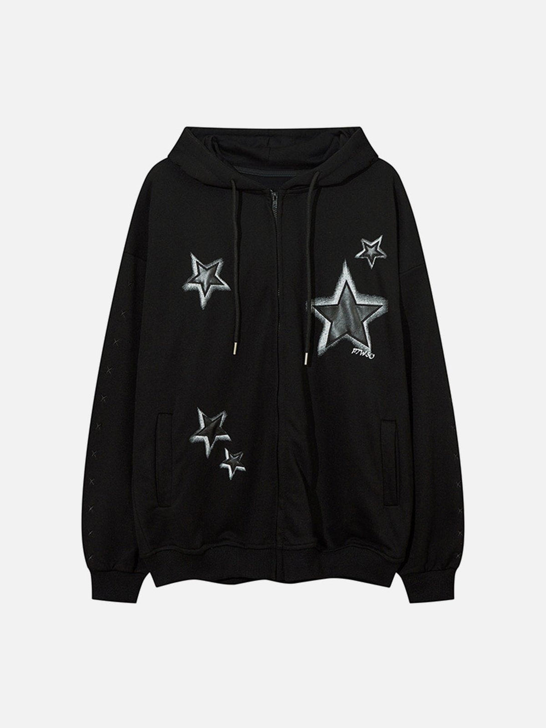 Lacezy - Star Patch Zipped Hoodie- Streetwear Fashion - lacezy.com