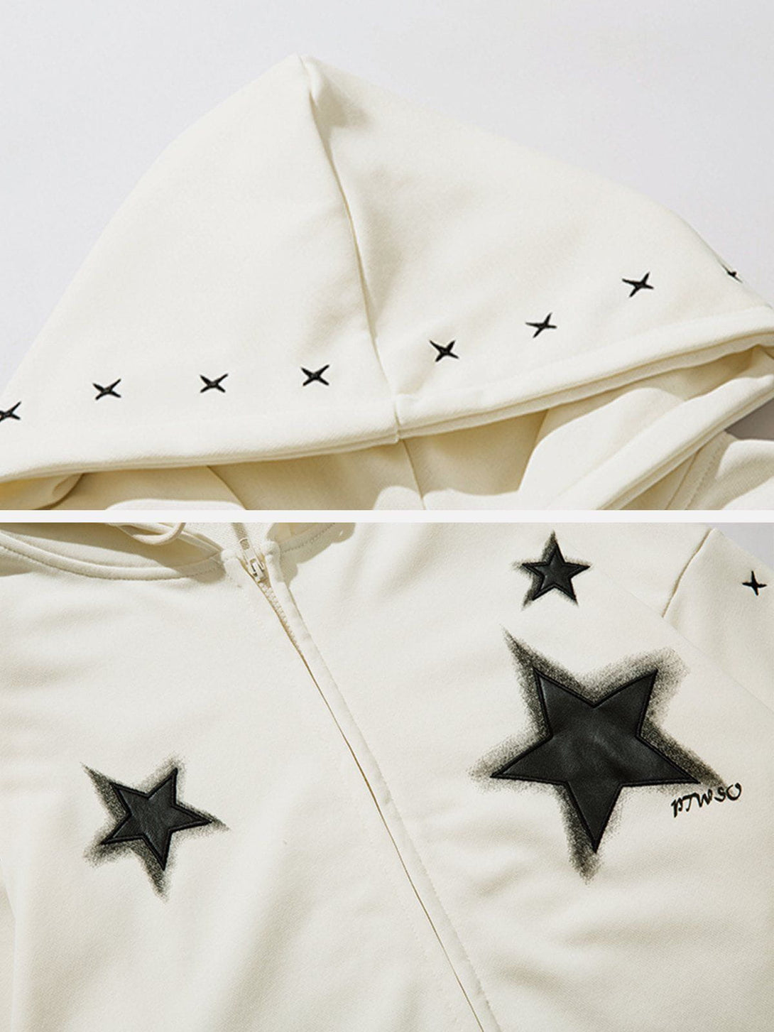 Lacezy - Star Patch Zipped Hoodie- Streetwear Fashion - lacezy.com