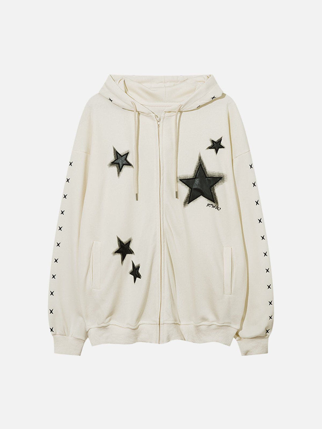 Lacezy - Star Patch Zipped Hoodie- Streetwear Fashion - lacezy.com